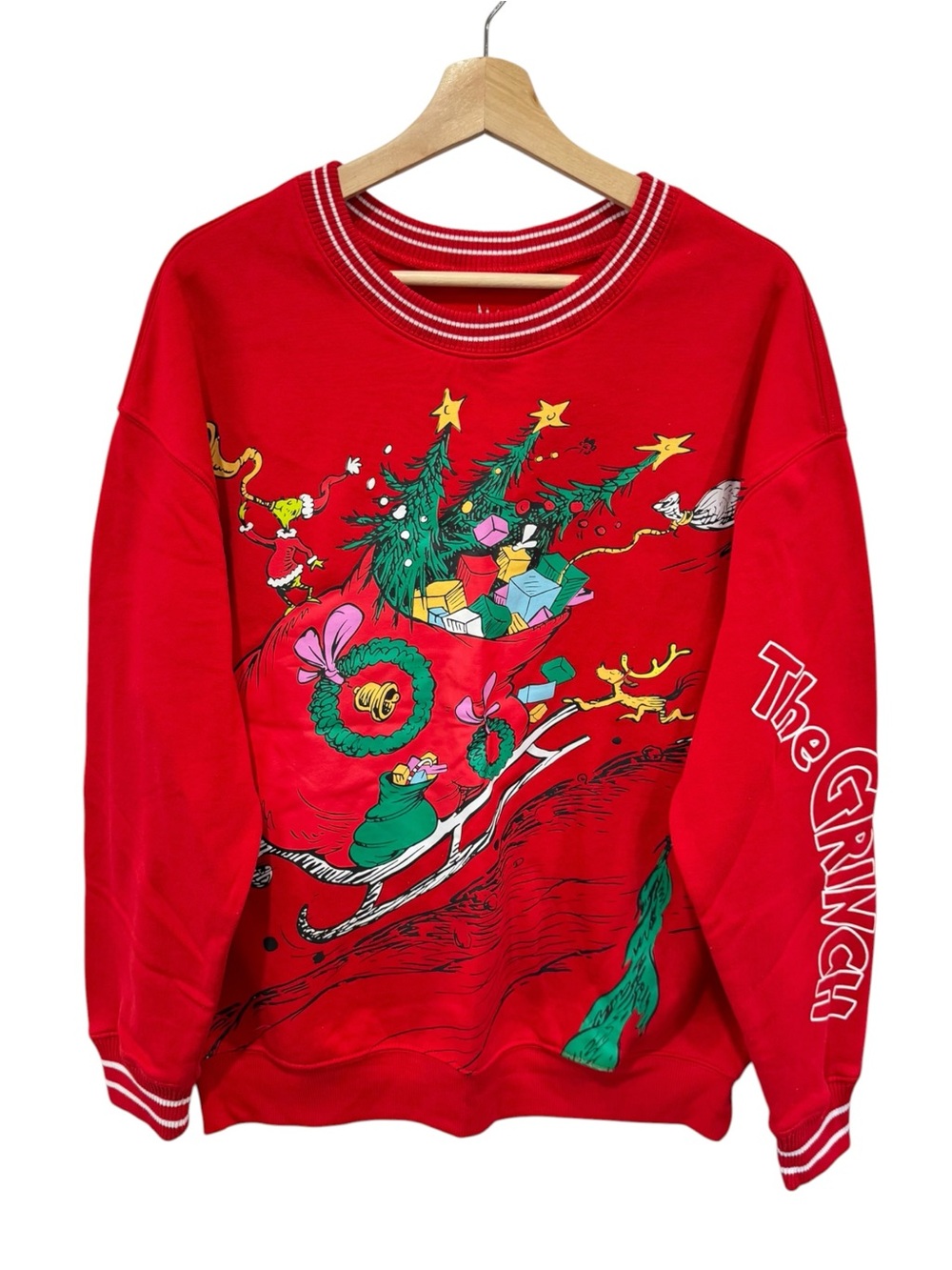 The Grinch Womens Red Christmas Graphic Ugly Sweater Pullover Sweatshirt XL